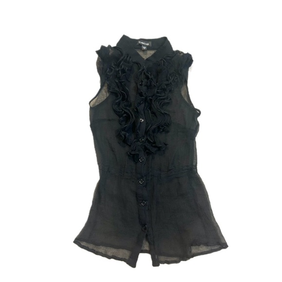 bebe Tops - BEBE Black Ruffled Women's See through mesh Sheer lace button up Top